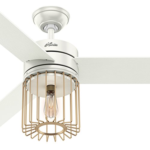 Hunter 52 in. Modern Caged Ceiling Fan with LED Light and Remote in Fresh White (Certified Refurbished) - B0799QCMHG